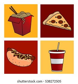 Vector set fast food and drink