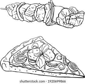 Vector set. Fast food hand drawn. Black and white illustration of fast food.