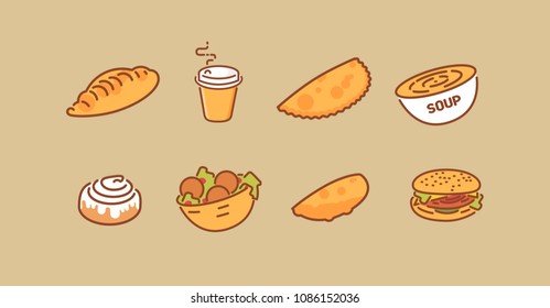 Vector set of fast food in line style of flat design