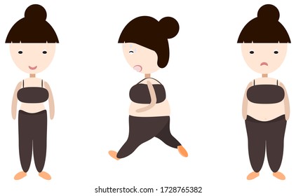 Vector set, fat women exercising to lose weight. Exercise results