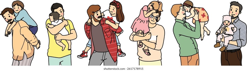 Vector set of father holding kid a daddy hug for days family