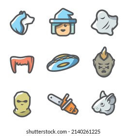 Vector Set of Fear Icons. Ghost, House, Vampire, Night, Devil, Halloween, Star, Werewolf.