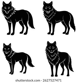 A vector set features black cat silhouettes and illustrations