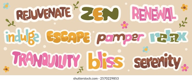 Vector set features a collection of essential objects commonly found in spa settings, for design, illustration, sticker, print, banner, 