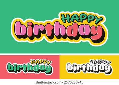 vector set features a collection of playful and festive "Happy Birthday" lettering designs in various styles. Perfect for birthday cards, invitations, party decoration, and more