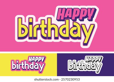 vector set features a collection of playful and festive "Happy Birthday" lettering designs in various styles. Perfect for birthday cards, invitations, party decoration, and more