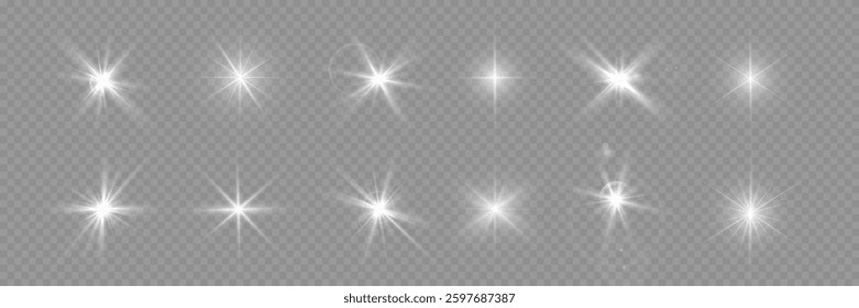 Vector set featuring isolated stage lighting, studio light sources, and concert spotlights. For event designs, theater performances, digital artwork, and professional photography lighting. 