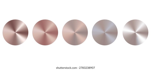 Vector set featuring rose gold radial gradients. Pearlescent rivet clipart. Polished light glossy metal.