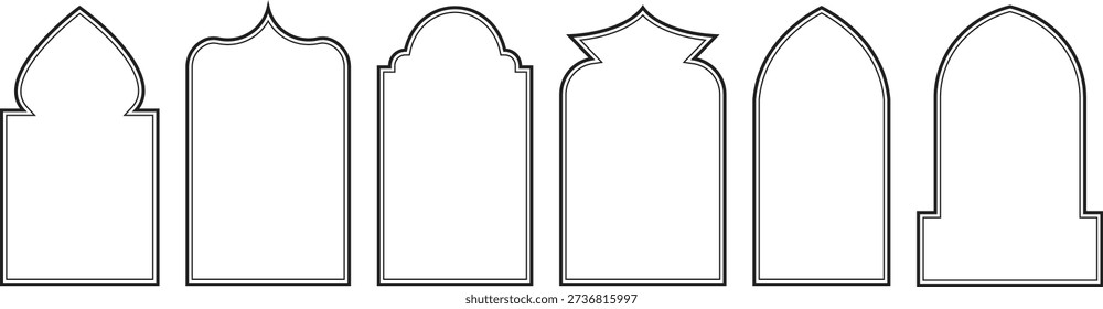 Vector set featuring smooth ogive and pediment-style Islamic arch outlines for elegant Middle Eastern themed designs.