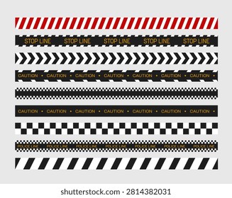 Vector set of feeds with stop, danger and caution texts. It is used for construction projects and issuing warnings. Warning Strips and Tapes Stop Danger Vector