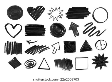 Vector set of felt pen artistic sketchy doodles elements