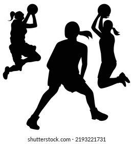 Vector Set Of Female Basketball Players Silhouettes Illustration Isolated On White Background