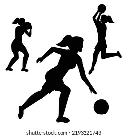 Vector Set Of Female Basketball Players Silhouettes Illustration Isolated On White Background