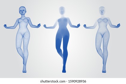 vector set of female figures in dance poses on white background