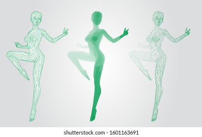 vector set of female figures in dance poses on white background