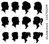 Vector Set of Female and Male Adult and Child Cameo Silhouettes