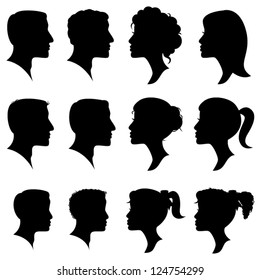 Vector Set of Female and Male Adult and Child Cameo Silhouettes