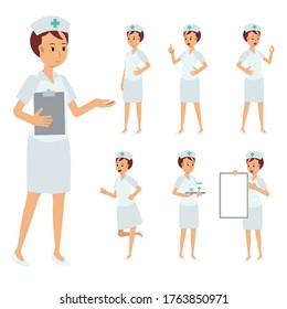 Vector Set of female nurse character.falt medical staff Illustration.
