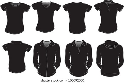 vector set of female shirts template in black color, check out my portfolio for different t-shirt templates