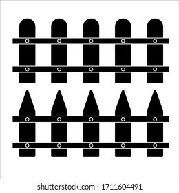  Vector set of fence for the garden on an isolated white background. Tool for agriculture. Fencing elements for design. Flat design illustration of objects without fill. Vector and stock illustration.