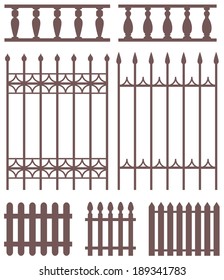 Vector set of fences silhouettes.