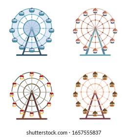 Vector set of ferris wheels. Flat style illustrations isolated on white background.