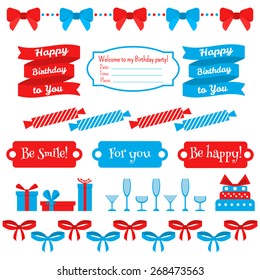 Vector set of festive birthday party elements. Flat design.