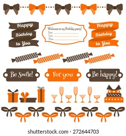 Vector set of festive birthday party elements. Flat design.