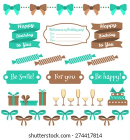 Vector set of festive birthday party elements. Flat design.