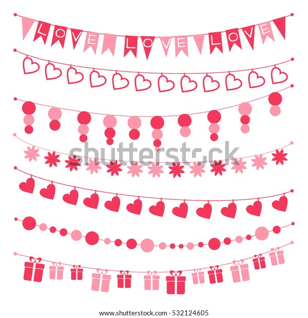 Vector Set Festive Garlands Buntings Decorations Stock Vector