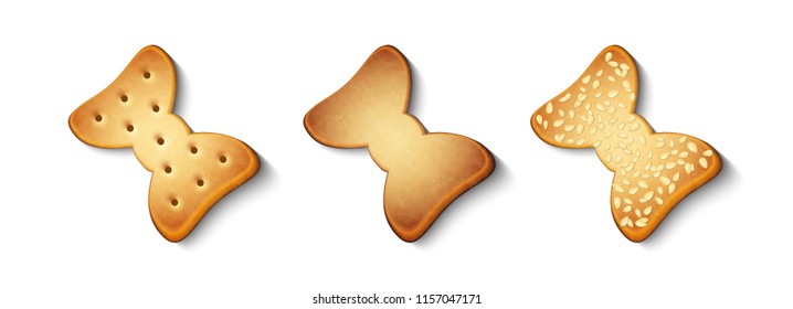vector set of festive ginger biscuits with sesame seeds isolated on white background