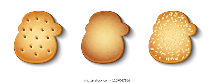 vector set of festive ginger biscuits with sesame seeds isolated on white background
