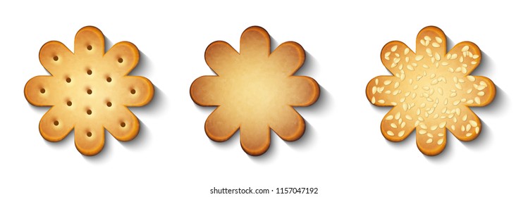 vector set of festive ginger biscuits with sesame seeds isolated on white background