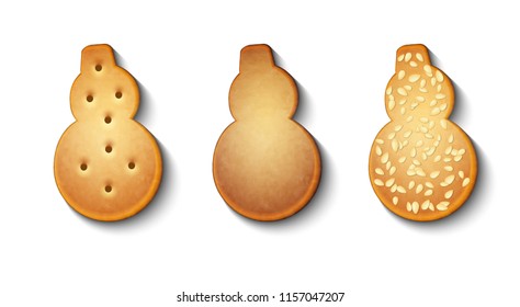 vector set of festive ginger biscuits with sesame seeds isolated on white background