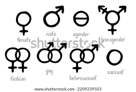 Vector set of few symbols of genders and sexual orientation. Hand drawn elements.