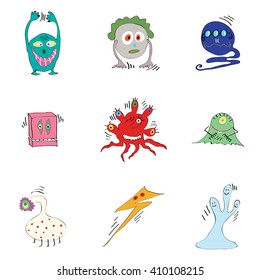 vector set of fictional monsters colored microbes bacteria viruses/germs viruses bacteria