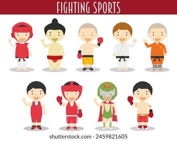 Vector Set of Fighting Sports in cartoon style