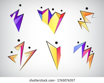 Vector set of figure line silhouette logos, human men sport signs. Geometric origami abstract stylized people body, social relationship, family, communication web Icons set