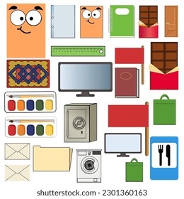 Vector set of figures and objects of rectangular shape on a white background for children