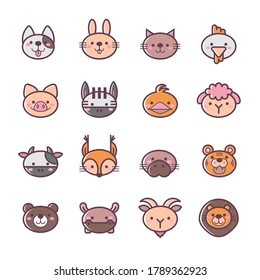 Vector set of filled outline animal icons on white background. 