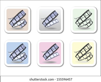 Vector set of film icon, buttons in different colors