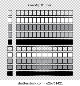 Vector set of film strip brushes on transparent background.
