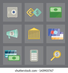 Vector set of finance icons in modern flat design on gray background