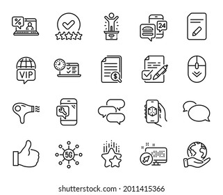 Vector set of Financial documents, Scroll down and Web system line icons set. Save planet, Edit document and Winner podium icons. 3d app, Online test and Online loan signs. Vector