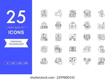 Vector set of Financial Technology icons
