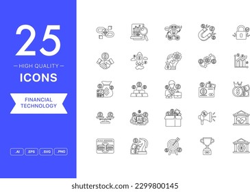 Conjunto de vectores de iconos de la Tecnología Financiera