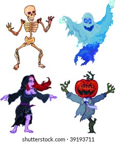 vector set of fine detailed halloween characters