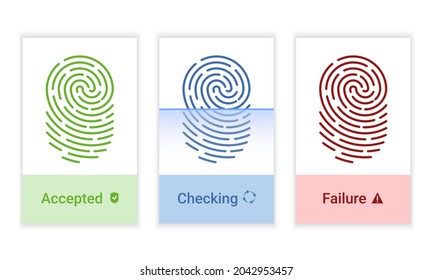 Vector set of fingerprint identification authorization system icons. Sci-fi technologies of the future. Biometric authorization and business security concept.