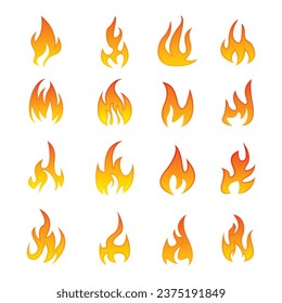 Vector set of fire andflame icons colorful flames in the flat style