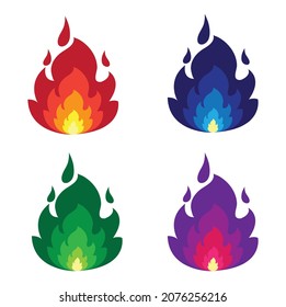 Vektorset aus Feuer-Emoji einzeln mit verschiedenen Farben. Vektorgrafik